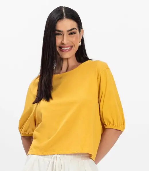 Blusa Manga Camponesa Feminina Rovitex Amarelo