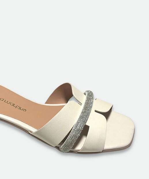 Tamanco Feminino Tira Strass Nara Martins Off White