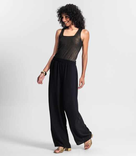 Regata Feminina Em Ribana Canelada Lurex Rovitex Preto