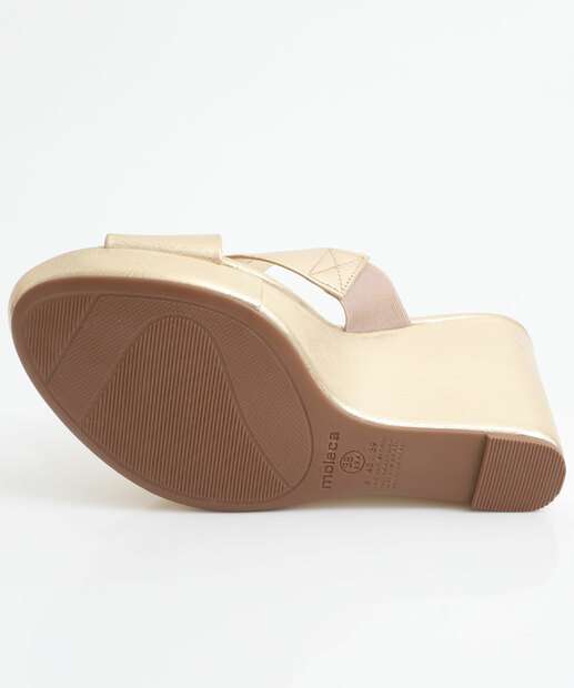Tamanco Feminino Salto Plataforma Moleca Dourado