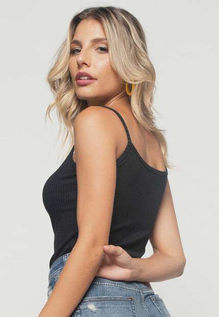 Kit 2 Regatas  Alcinha Malha Canelada Verde e Preta