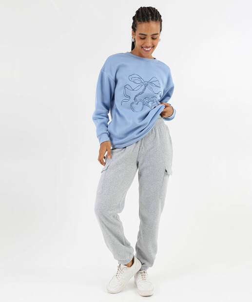 Blusão Feminino Moletom Flanelado Alongado Sanrio Azul