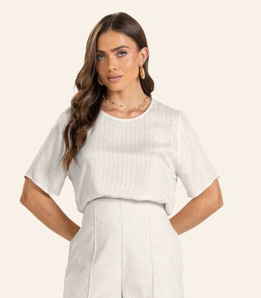 Image_Blusa Viscose Listras manga curta Feminino Endless Bege
