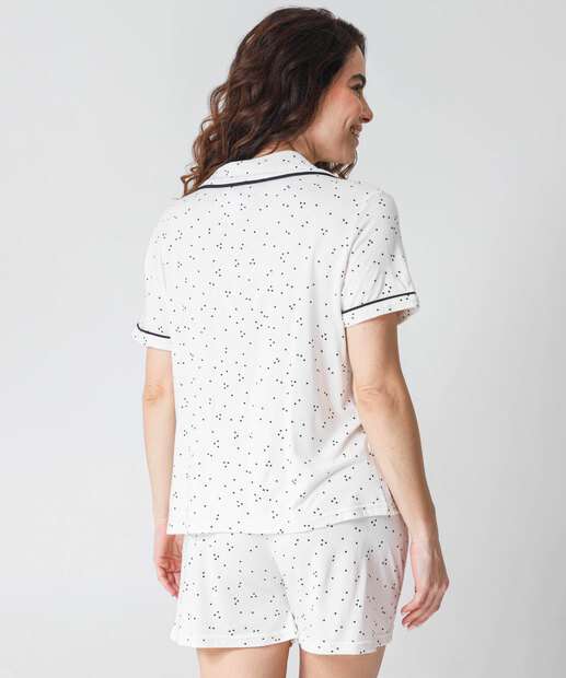 Pijama Americano Feminino Corações Viés Marisa Off White