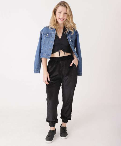 Calça Jogger Feminina Veludo Brilho Disparate