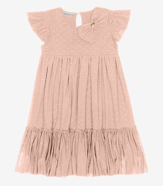 Vestido Infantil Tule Glitter Com Laço Trick Nick Rosa