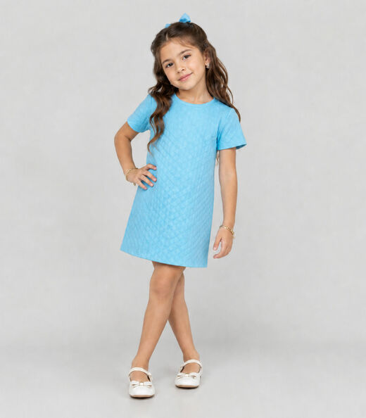 Vestido Infantil Feminino Malha Matelasse Select Azul