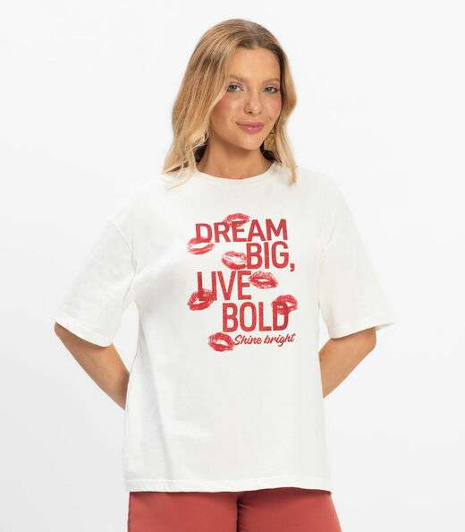 T- Shirt Overzised Meia Malha Feminina Rovitex Bege