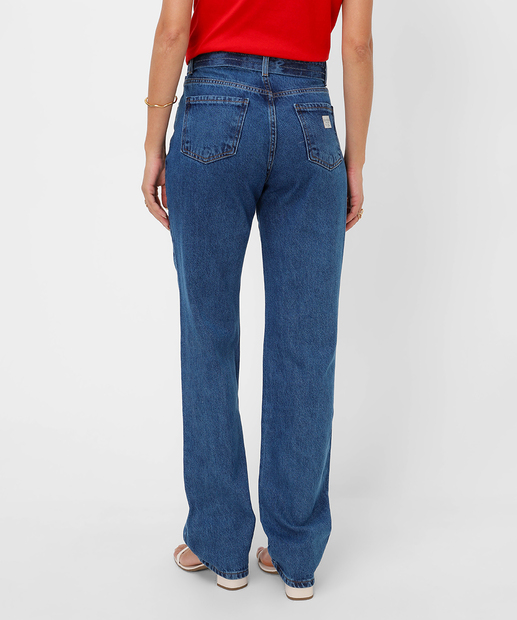 Calça Jeans Reta Feminina Amarração Marisa Azul