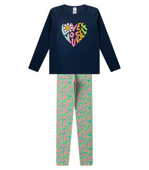 Conjunto Menina Em Cotton Manga Longa Kappes Azul