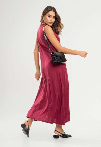 Vestido Longo Regata Com Bolsos Vinho Salvatore