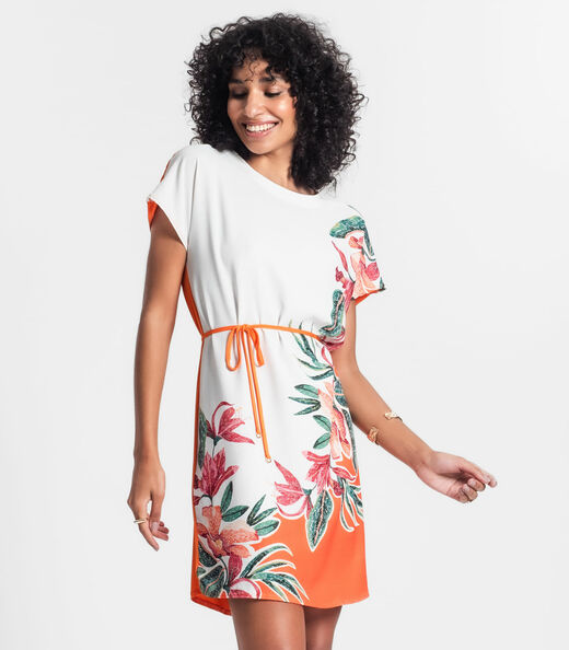 Vestido Curto Com Estampa Rovitex Laranja