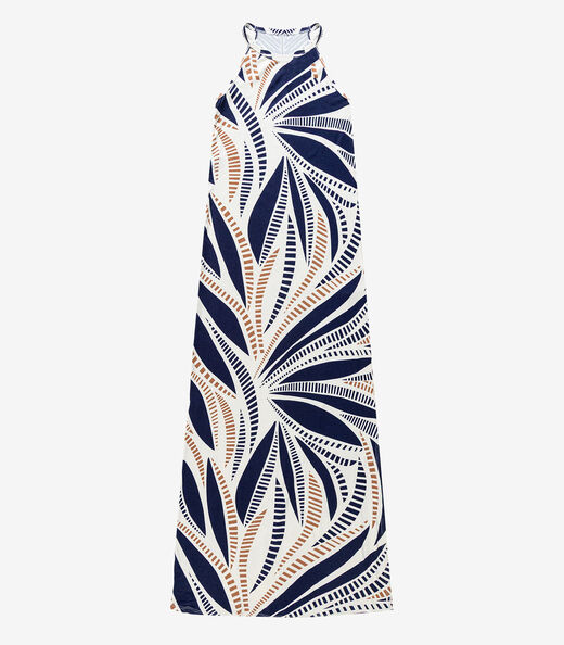 Vestido Longo Estampado Sem Manga Infinita Cor Bege