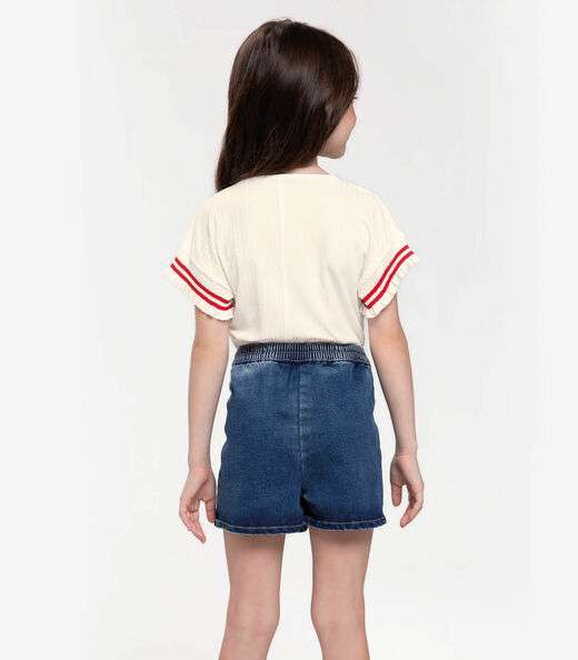Conjunto Blusa Com Shorts Saia Jeans Trick Nick Bege