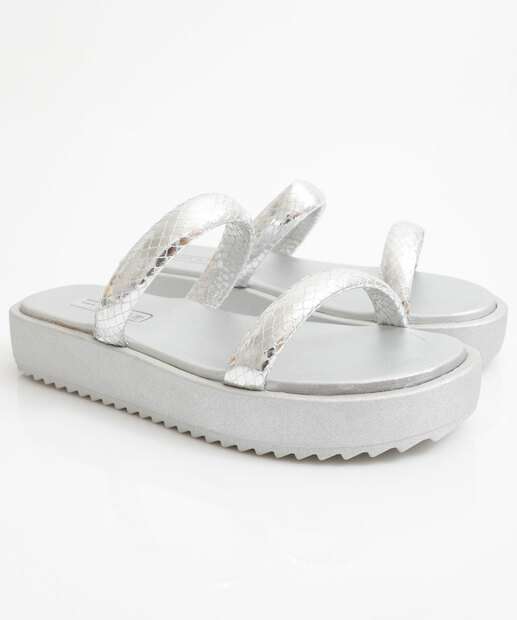 Tamanco Feminino Flatform Tiras Moleca Prateado