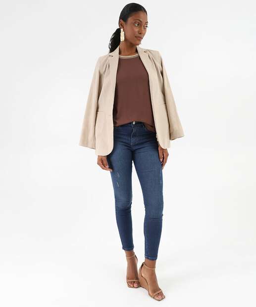 Blusa Feminina Recorte Manga Curta Marisa Marrom