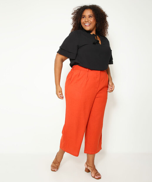 Blusa Plus Size Feminina Vazada Manga Curta Marisa