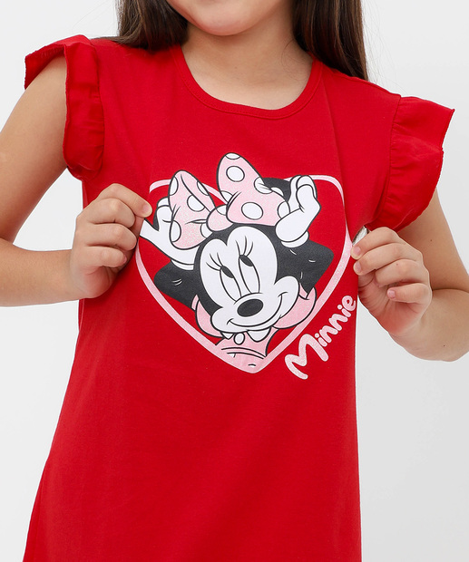 Vestido Infantil Minnie Babado Disney Tam 4 a 10 Vermelho