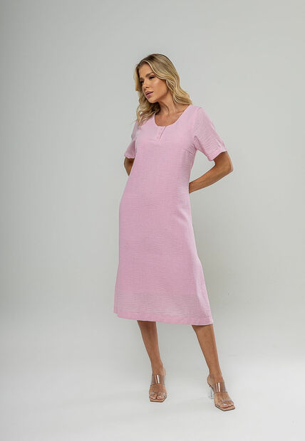 Vestido Midi Botões Frontais Rosa Salvatore