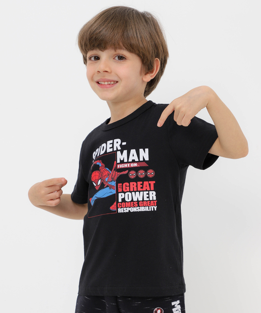 Camiseta Infantil Homem Aranha Tam 4 a 10 Preto