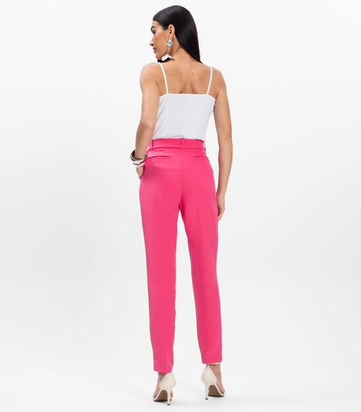 Calça Reta Feminina Social Em Alfaiataria Aishty Rosa