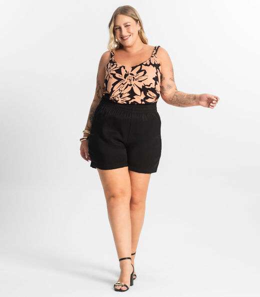 Shorts Tecido Favo Plus Size Secret Glam Preto
