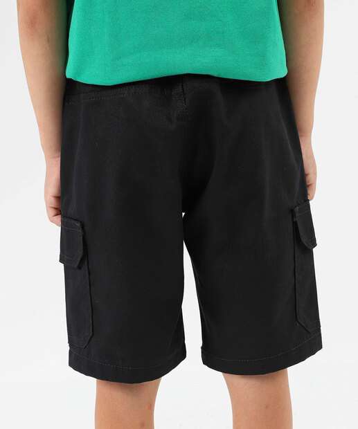 Bermuda Infantil Sarja Cargo Tam 4 a 8 Preto