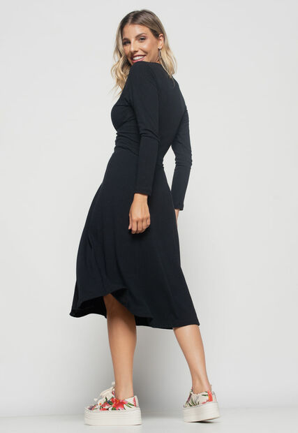 Cropped  Nó Manga Longa Canelada Preto Salvatore Fashion