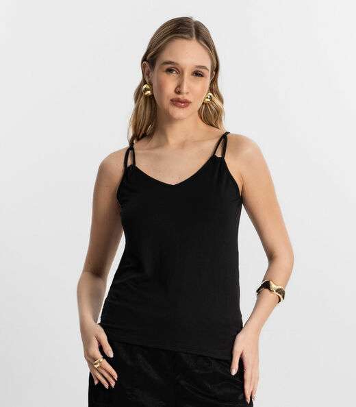 Blusa De Alça Semi Acabada Malha Delicate Rovitex Preto