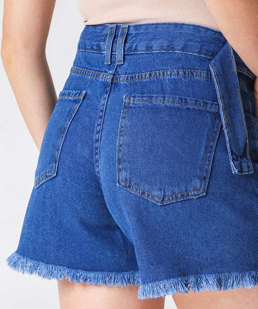 Short Jeans Feminino Barra Desfiada Marisa Azul