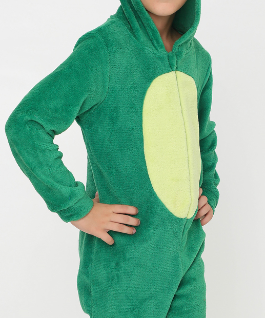 Pijama Macacão Infantil Dinossauro Capuz Marisa Tam 04 ao 12 Verde
