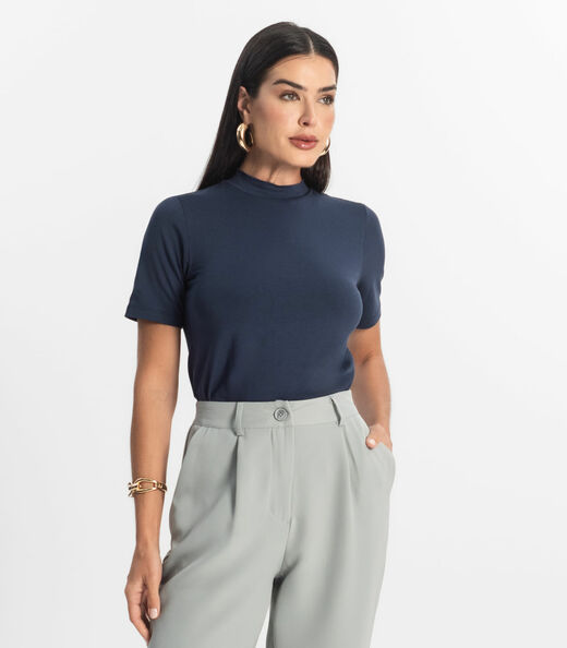 Blusa Feminina Básica em Malha Visco Rovitex Azul