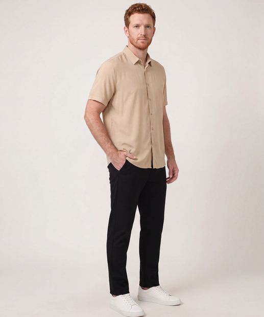 Camisa Masculina Manga Curta Marisa Marrom