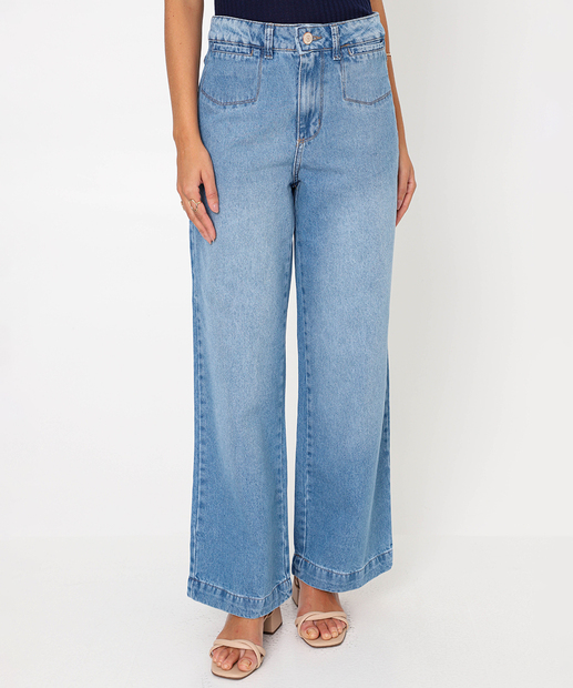 Calça Feminina Jeans Wide Leg Petit Sawary Azul