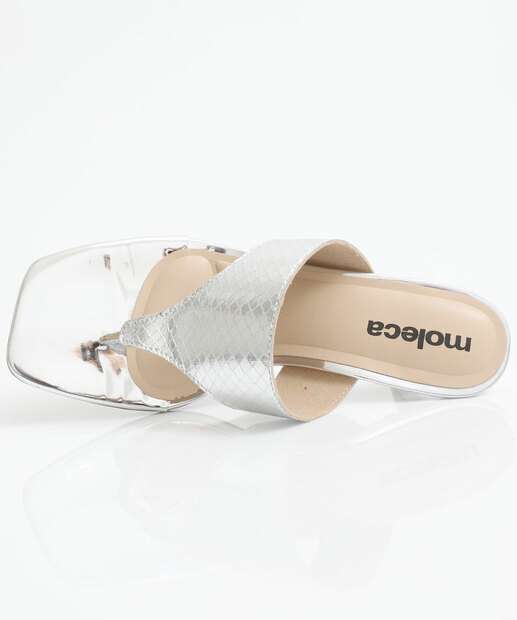 Tamanco Salto Fino Feminino Metalizado Moleca Prateado