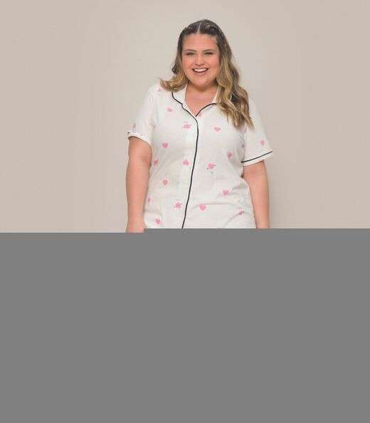 Pijama Americano Plus Size Feminino Curto Evanilda Bege