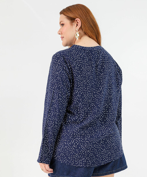 Camisa Plus Size Feminina Estampa Poá Marisa Azul