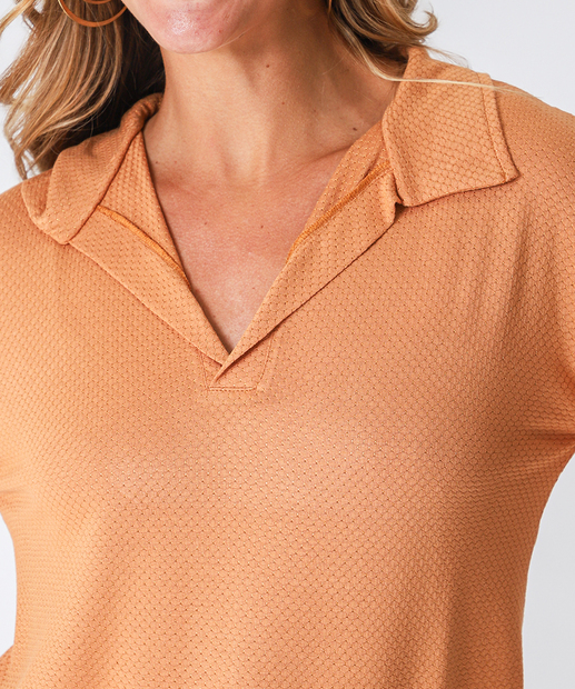 Blusa Polo Feminina Fios de Lurex Marisa Laranja