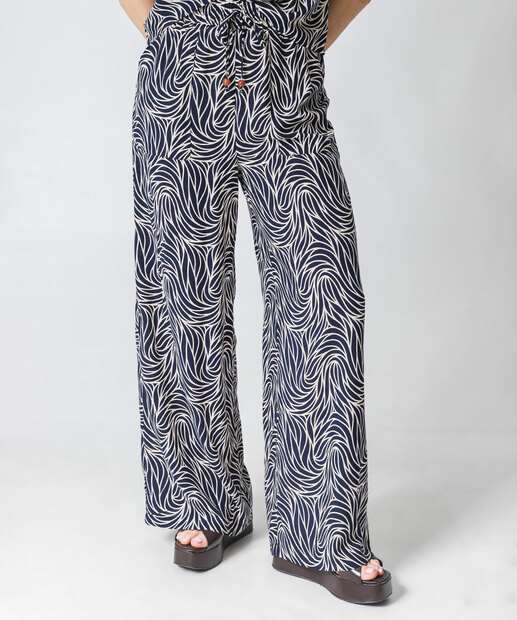 Calça Pantalona Feminina Estampada Marisa Azul