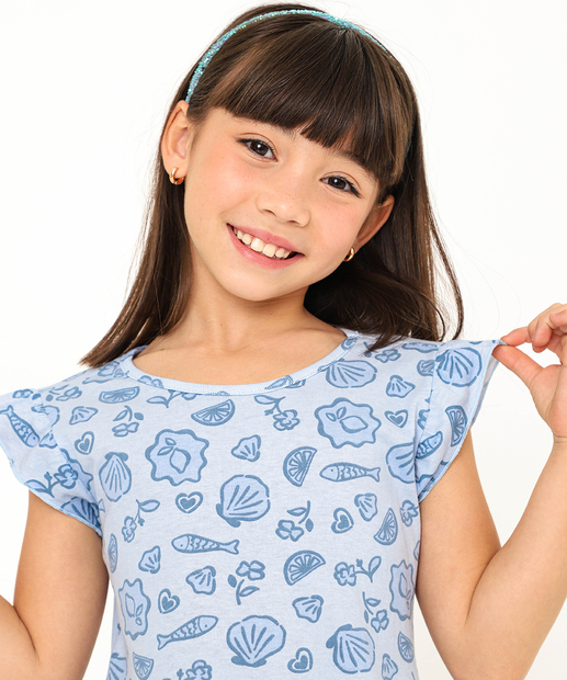 Vestido Infantil Três Marias Estampado Marisa Tam 4 a 10 Azul