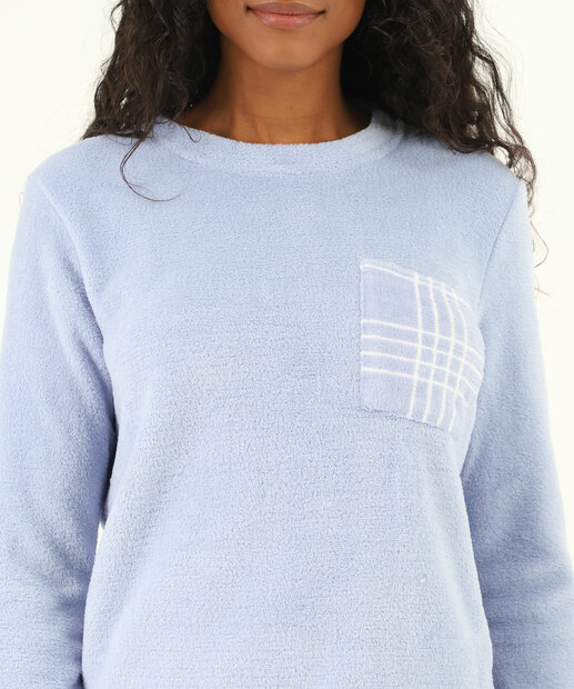 Pijama Feminino Plush Estampa Xadrez Marisa Azul