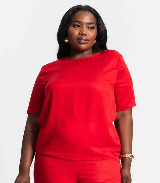 Blusa Plus Size Feminina Manga Curta Secret Glam Vermelho