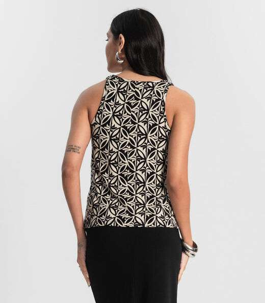 Regata Nadador Estampada Feminina Preto