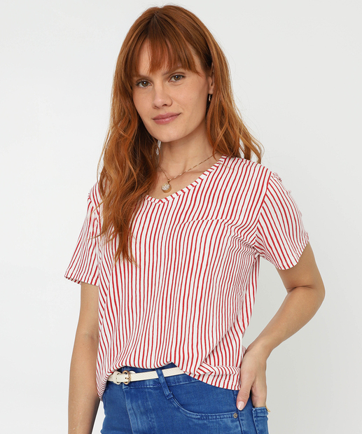 Image_Blusa Feminina Listrada Manga Curta Marisa Vermelho