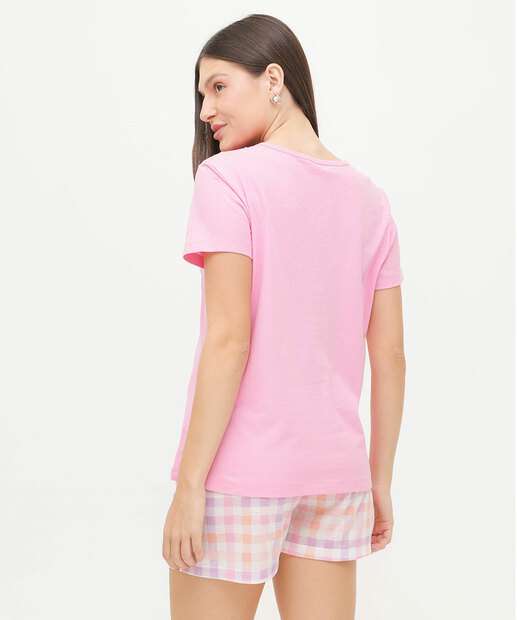 Pijama Feminino Manga Curta Quadriculada Marisa