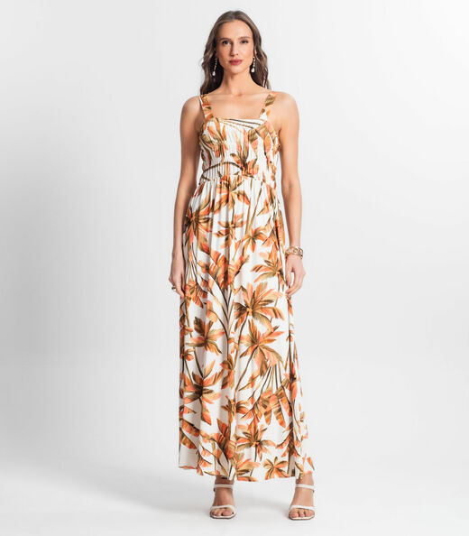 Vestido Longo Estampado Endless Bege