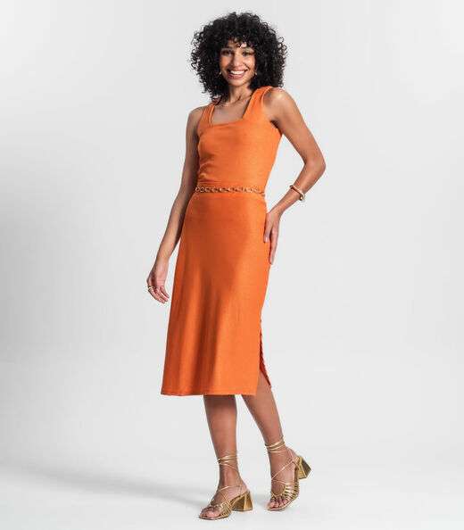 Regata Feminina Em Ribana Canelada Lurex Rovitex Laranja