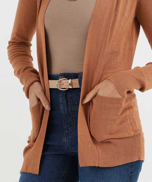 Cardigan Feminino Tricô Alongado Marisa Marrom