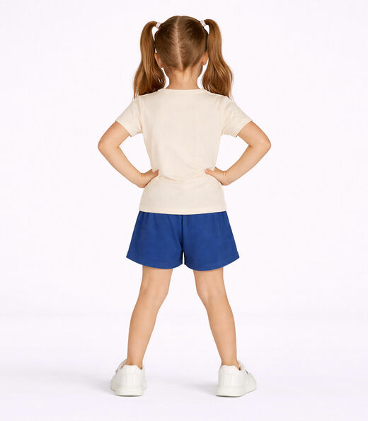 Conjunto Menina Short e Blusa Estampada Select Bege