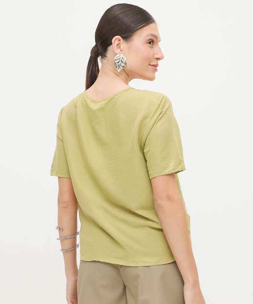 Blusa Feminina Pregas Manga Curta Bufante Marisa